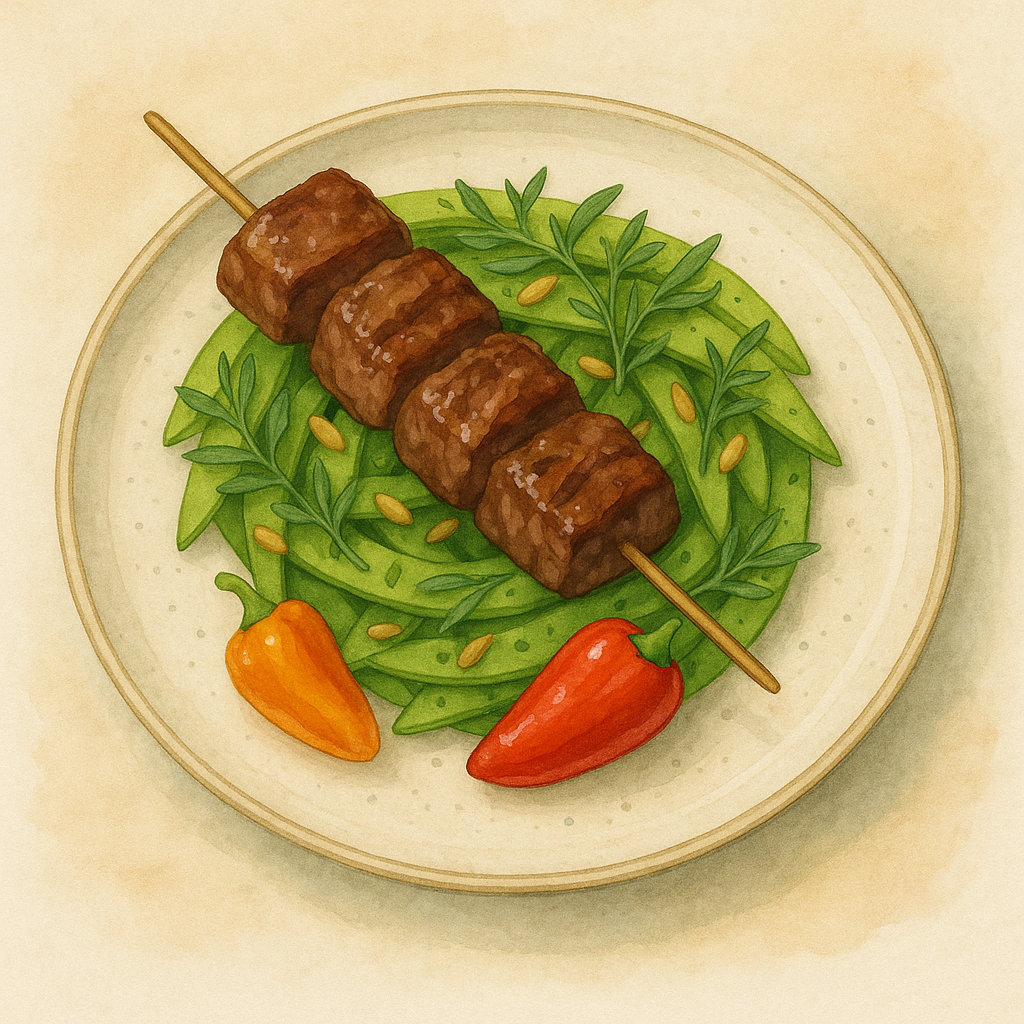 salade de haricots verts plats et brochette d agneau