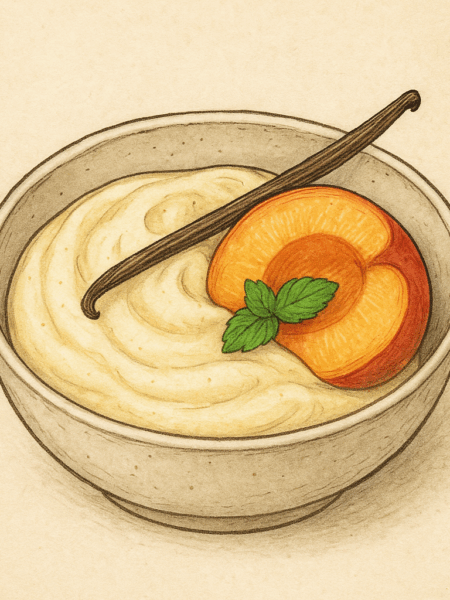 crème vanille pêche pochée