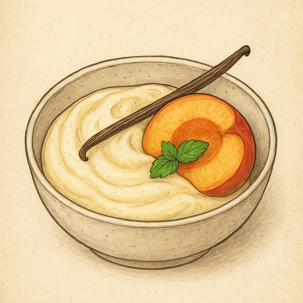 crème vanille pêche pochée
