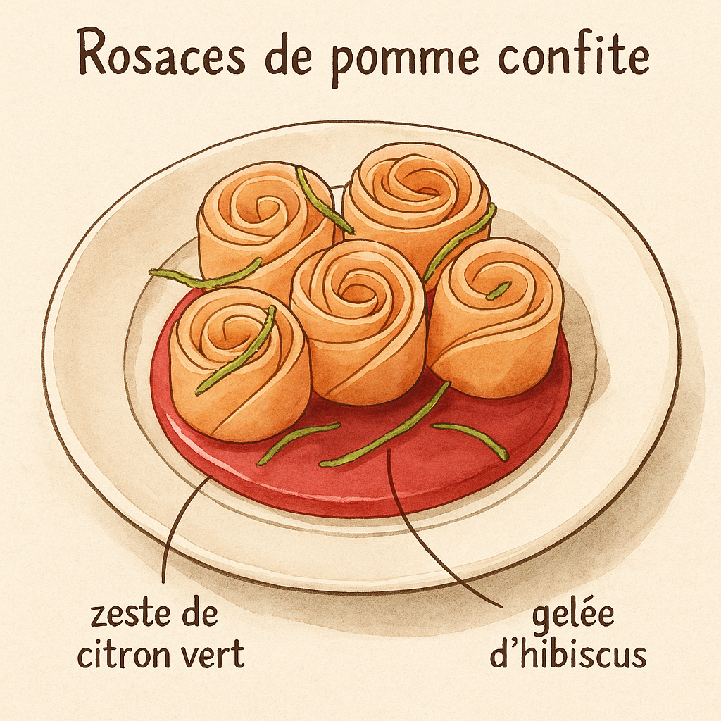 rosace pomme confite gelée hibiscus