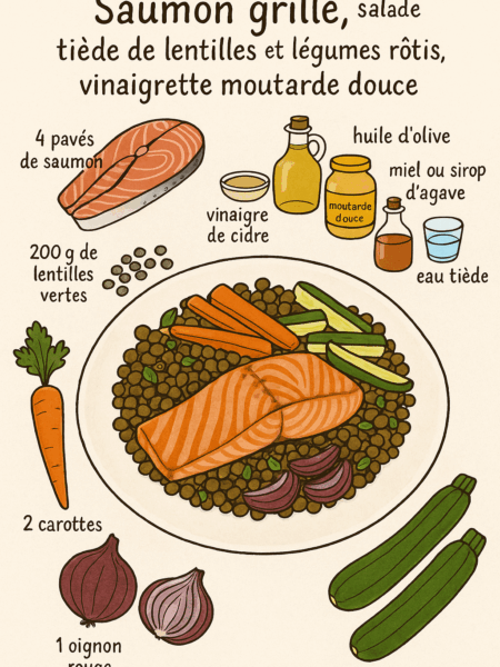 saumon grillé salade tiède de lentilles