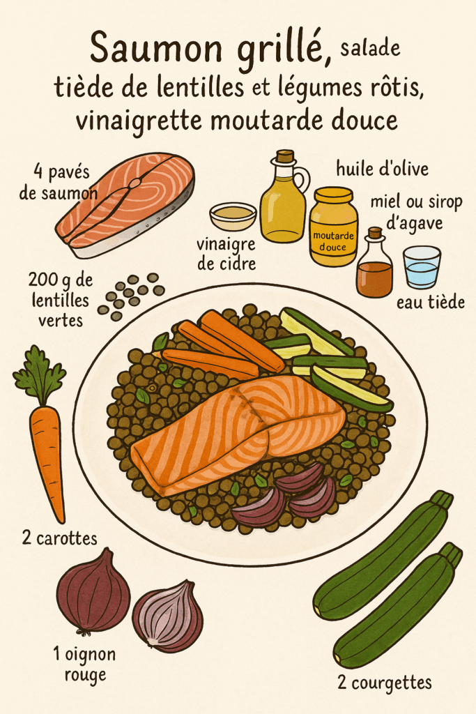 saumon grillé salade tiède de lentilles