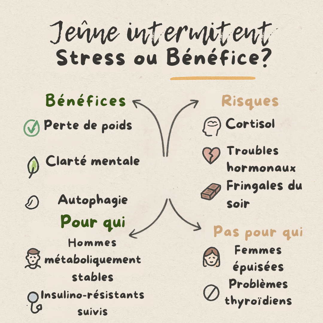 Mindmap des bienfaits et risques du jeûne intermittent façon carnet de cheffe