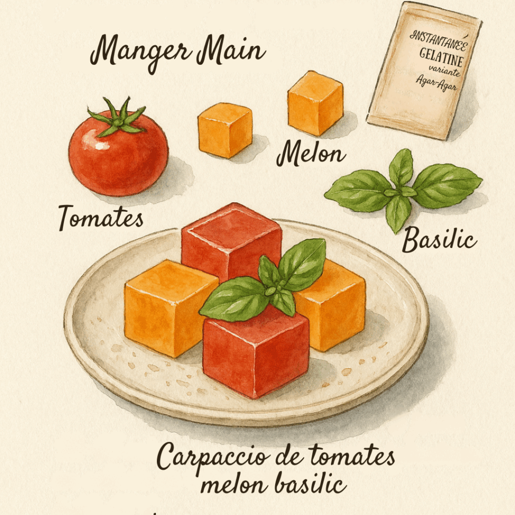 carpaccio tomates melon basilic en cubes manger main pour seniors