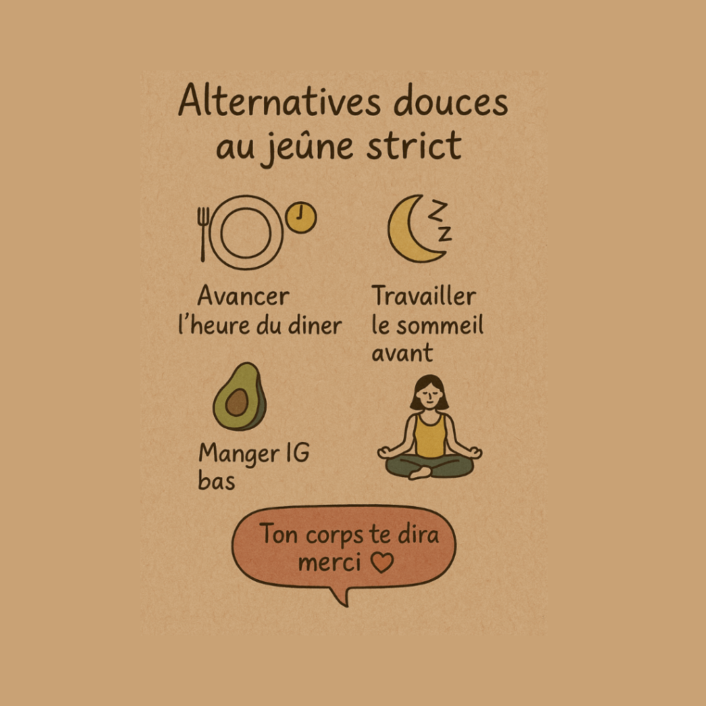 Mémo visuel des alternatives douces au jeûne strict pour préserver son énergie