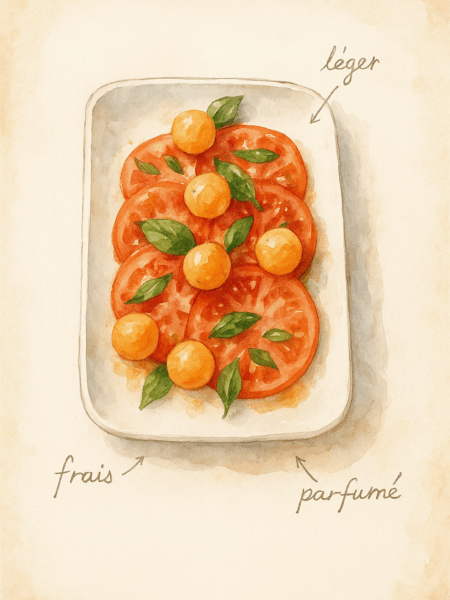 carpaccio de tomates melon basilic