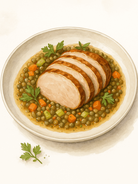 rôti de porc lentilles