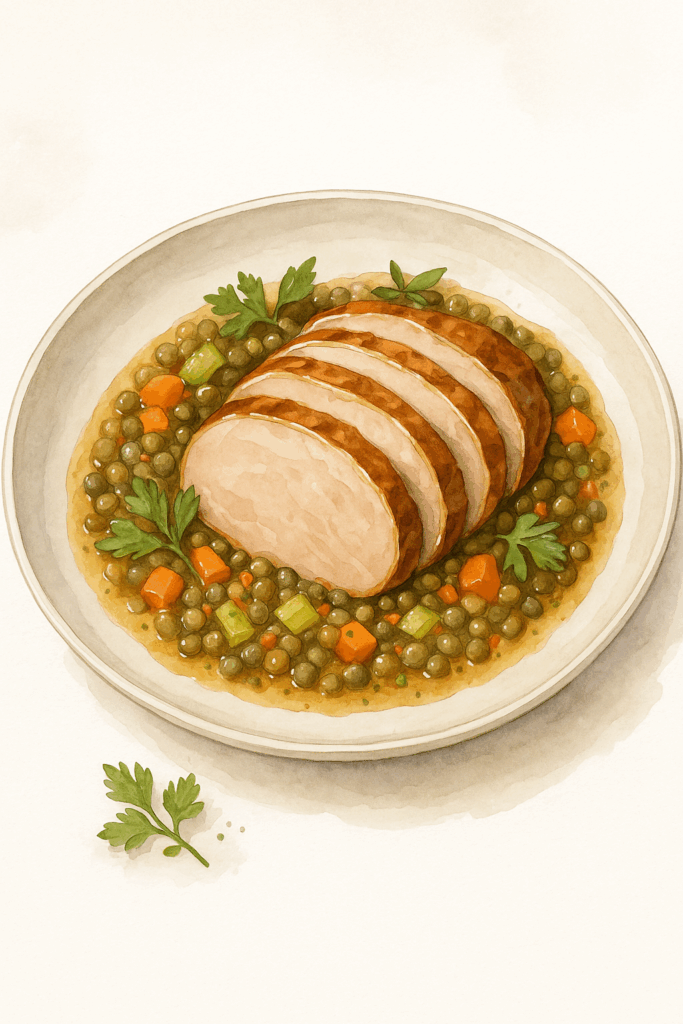 rôti de porc lentilles