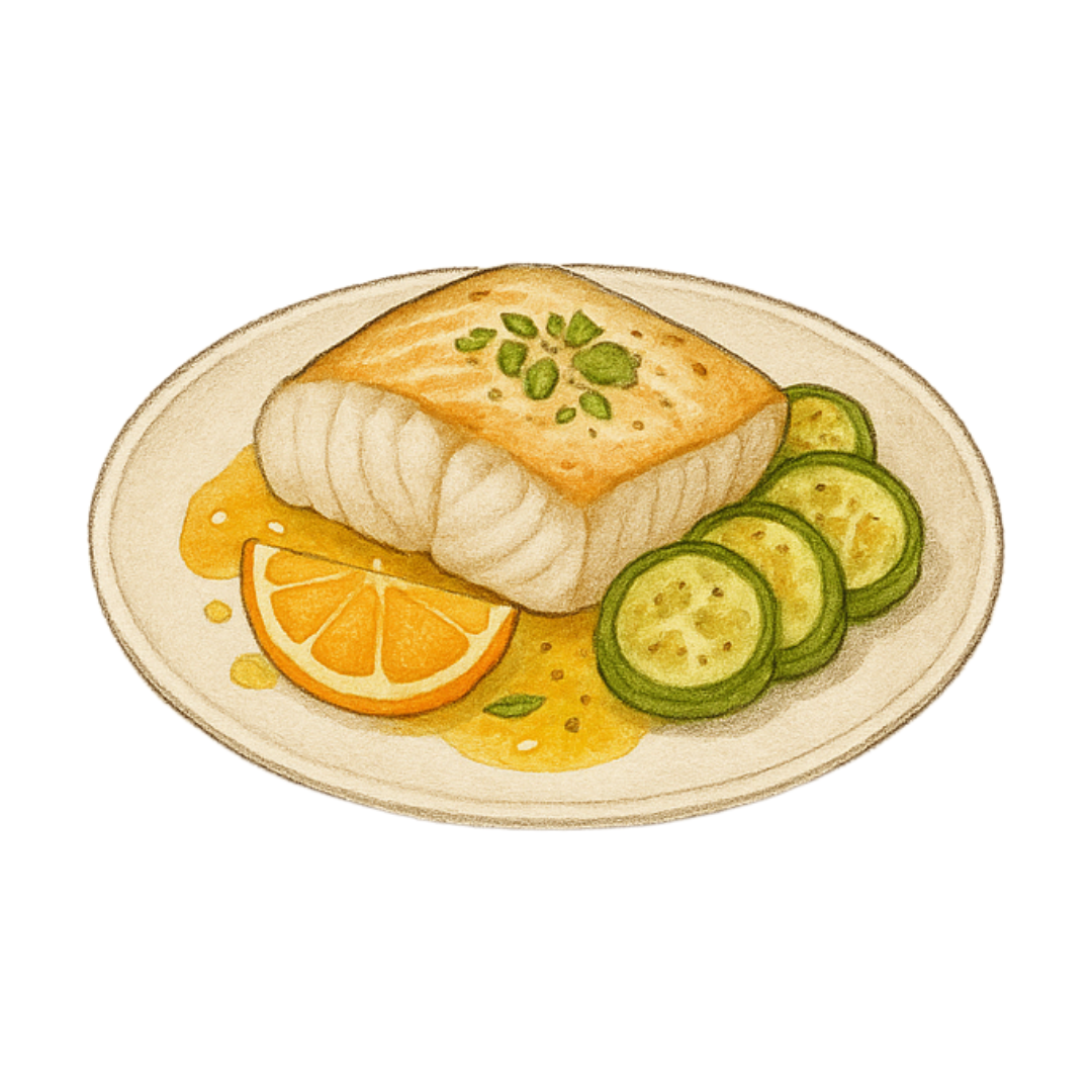 Dos de cabillaud courgettes rôties