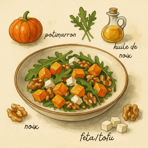 salade tiède de potimarron roquette feta