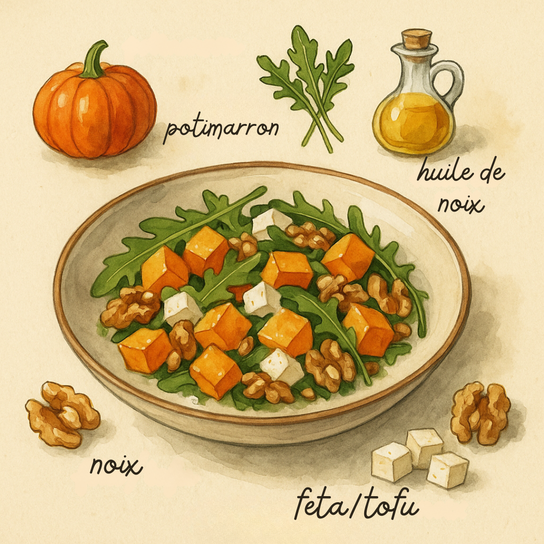 salade tiède de potimarron roquette feta