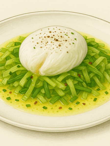 Œuf poché sur lit de poireaux vinaigrette