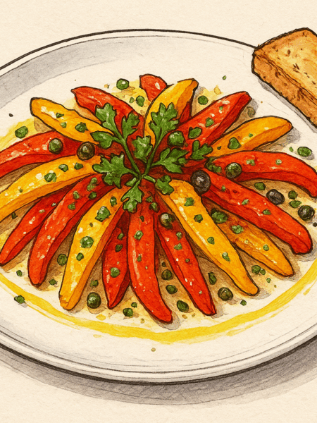 Poivrons marinés à l’ail et persil – Entrée bistronomique raffinée