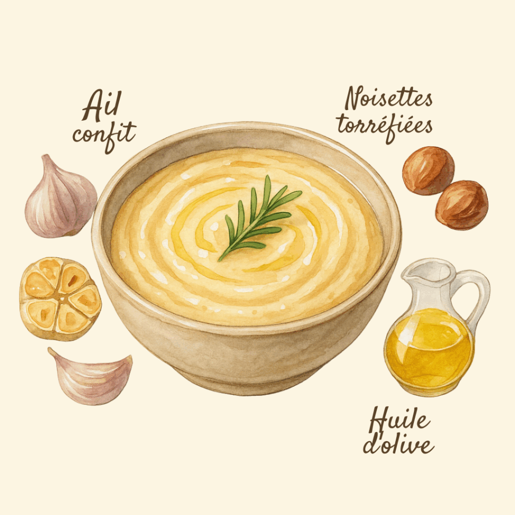 crème d’ail doux et noisette