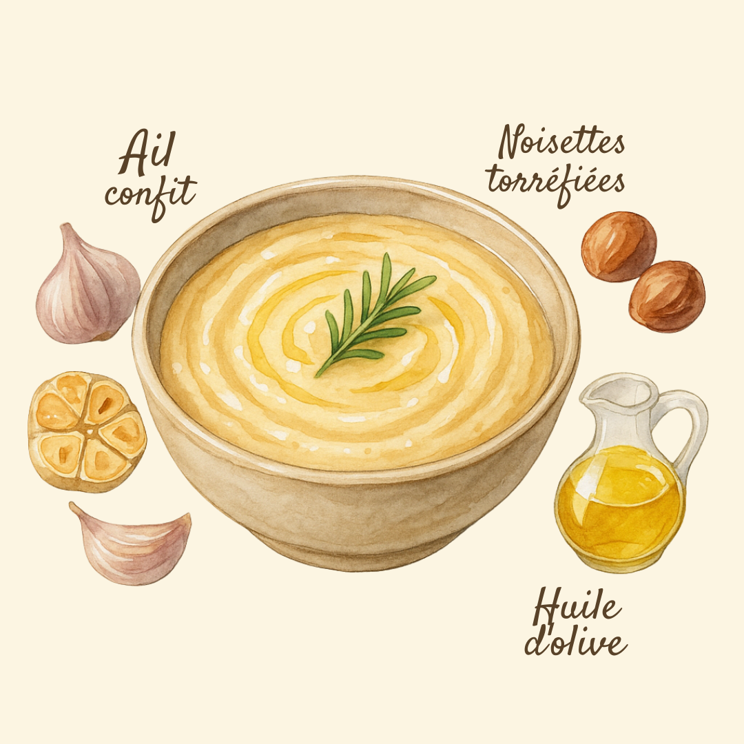 crème d’ail doux et noisette