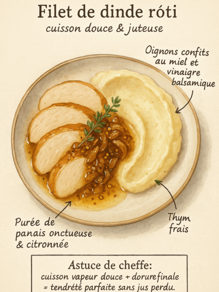 filet de dinde rôti aux oignons confits
