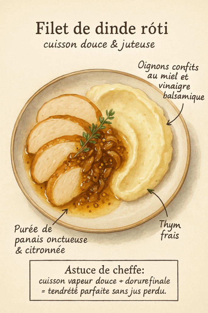 filet de dinde rôti aux oignons confits