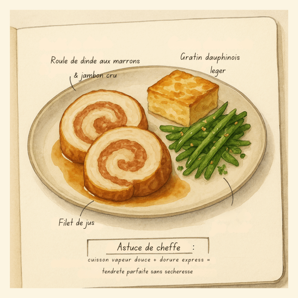 Roulé de dinde aux marrons & jambon cru