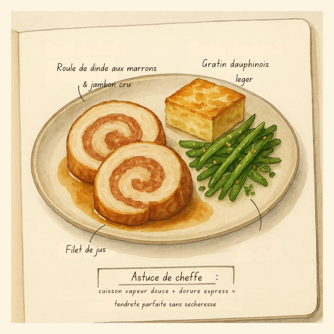 Roulé de dinde aux marrons & jambon cru